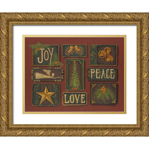 Joy Peace Love Gold Ornate Wood Framed Art Print with Double Matting by Lewis, Kim