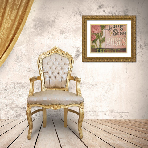 Long Stem Roses Gold Ornate Wood Framed Art Print with Double Matting by Lewis, Kim