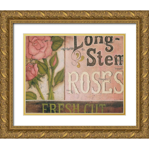 Long Stem Roses Gold Ornate Wood Framed Art Print with Double Matting by Lewis, Kim