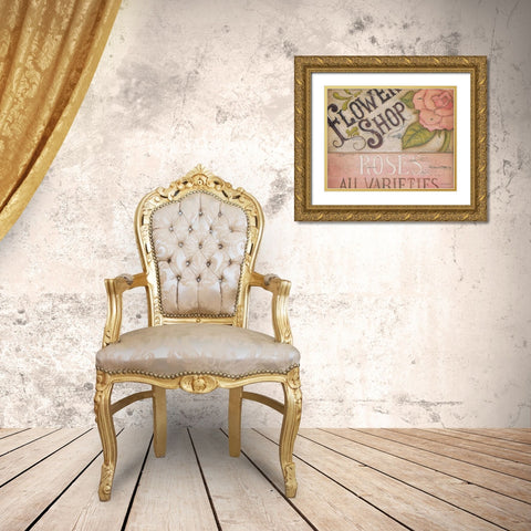Flower Shop Roses Gold Ornate Wood Framed Art Print with Double Matting by Lewis, Kim