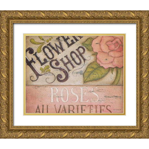 Flower Shop Roses Gold Ornate Wood Framed Art Print with Double Matting by Lewis, Kim