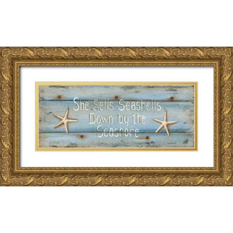 She Sells Seashells Gold Ornate Wood Framed Art Print with Double Matting by Lewis, Kim