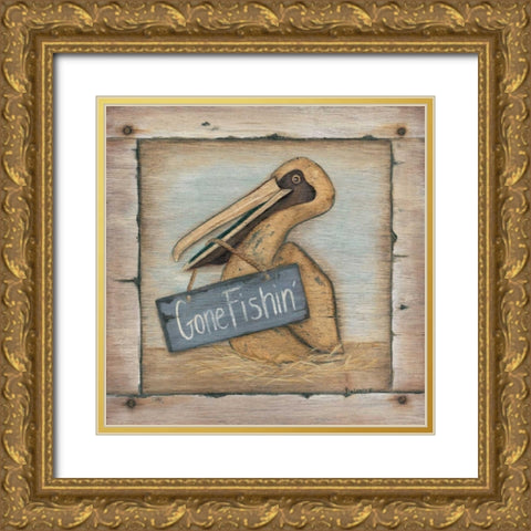 Gone Fishin Gold Ornate Wood Framed Art Print with Double Matting by Lewis, Kim