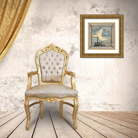 Welcome to the Beach Gold Ornate Wood Framed Art Print with Double Matting by Lewis, Kim