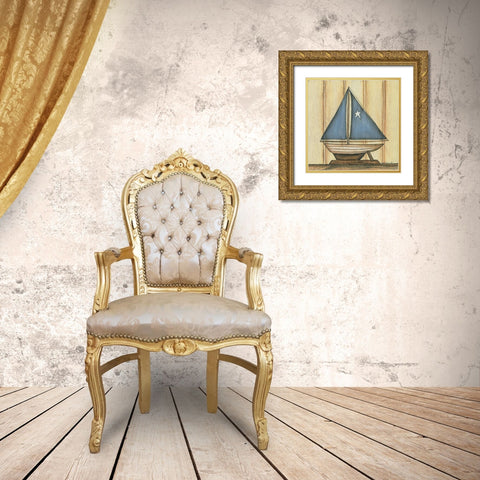 Sailboat with Star Gold Ornate Wood Framed Art Print with Double Matting by Lewis, Kim