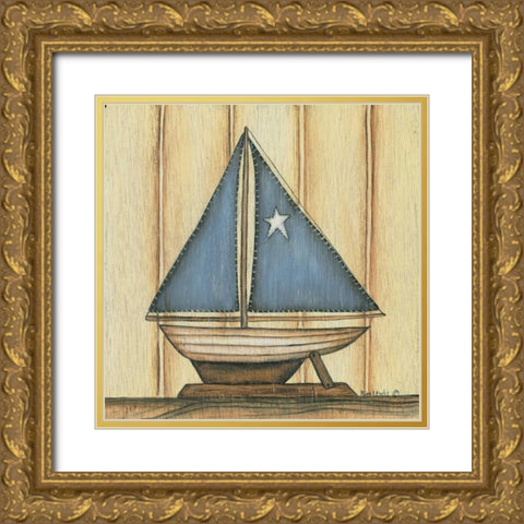Sailboat with Star Gold Ornate Wood Framed Art Print with Double Matting by Lewis, Kim