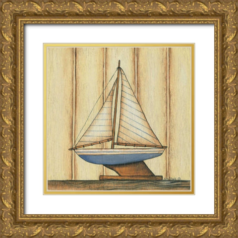 Pinstripe Boat Gold Ornate Wood Framed Art Print with Double Matting by Lewis, Kim