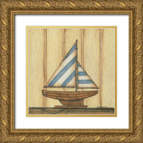 Blue Stripe Sailboat Gold Ornate Wood Framed Art Print with Double Matting by Lewis, Kim