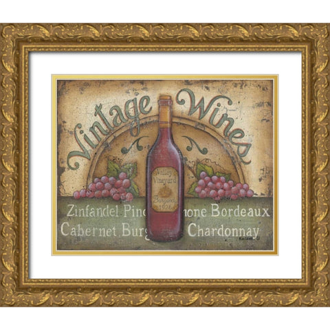 Vintage Wines Gold Ornate Wood Framed Art Print with Double Matting by Lewis, Kim