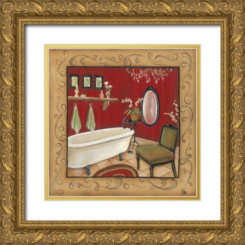 Red Bathroom Tub Gold Ornate Wood Framed Art Print with Double Matting by Lewis, Kim