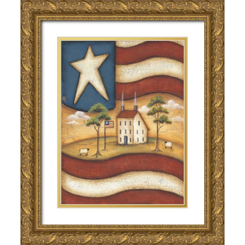 Folk Flag Gold Ornate Wood Framed Art Print with Double Matting by Lewis, Kim