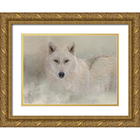 Snow Wolf Gold Ornate Wood Framed Art Print with Double Matting by Parker, Kelley