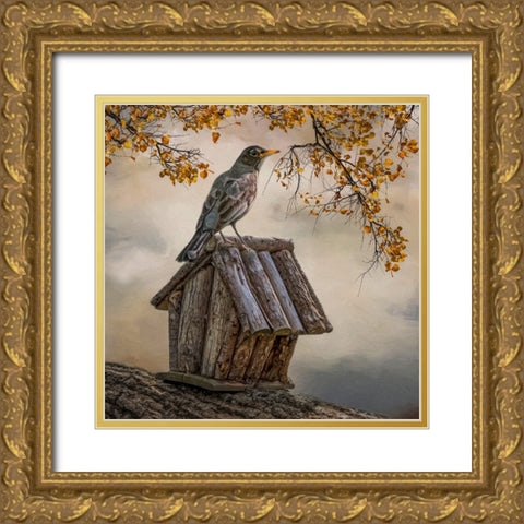 A Place to Perch Gold Ornate Wood Framed Art Print with Double Matting by Parker, Kelley