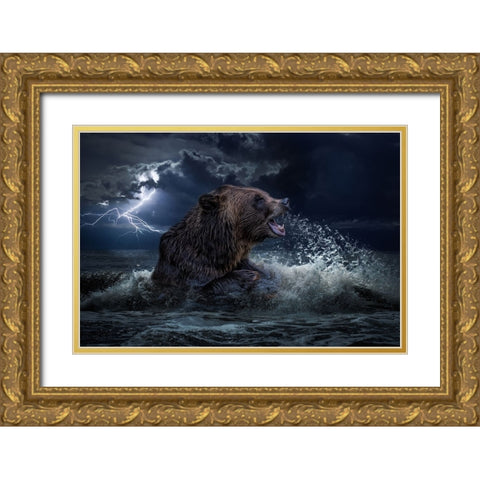 Lightning Warrior Gold Ornate Wood Framed Art Print with Double Matting by Parker, Kelley