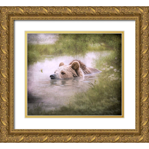 Bearly Swimming Gold Ornate Wood Framed Art Print with Double Matting by Parker, Kelley