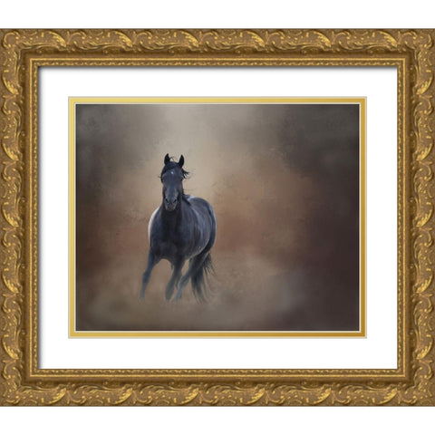 Knighthawk - S Steens Wild Stallion Gold Ornate Wood Framed Art Print with Double Matting by McFerrin, Larry