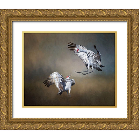 Sandhill Cranes Gold Ornate Wood Framed Art Print with Double Matting by McFerrin, Larry