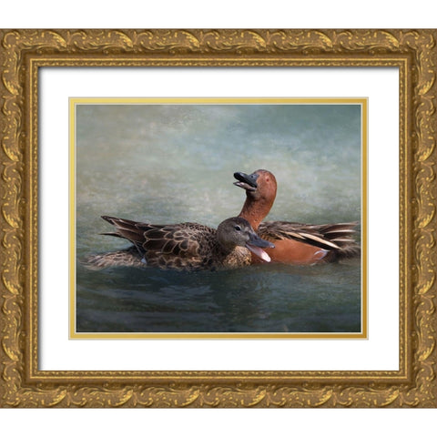 Cinnamon Teal Pair Gold Ornate Wood Framed Art Print with Double Matting by McFerrin, Larry