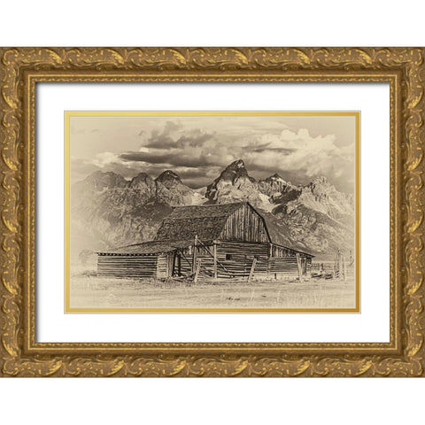 Mormon Row Barn Gold Ornate Wood Framed Art Print with Double Matting by McFerrin, Larry