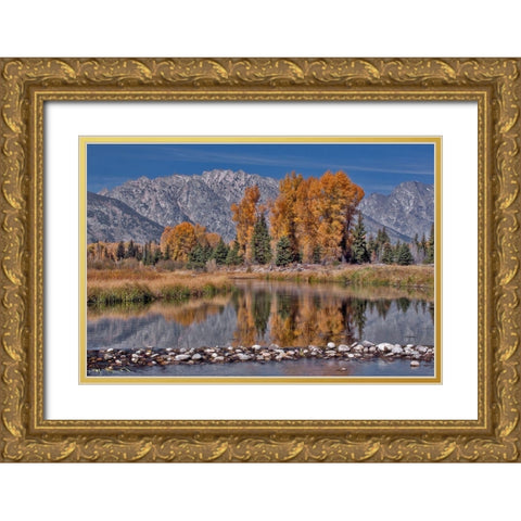 Teton Autumn Gold Ornate Wood Framed Art Print with Double Matting by McFerrin, Larry