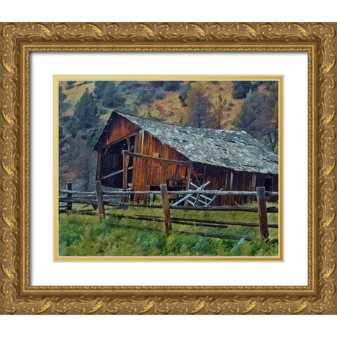 Old Barn and Corral Gold Ornate Wood Framed Art Print with Double Matting by McFerrin, Larry