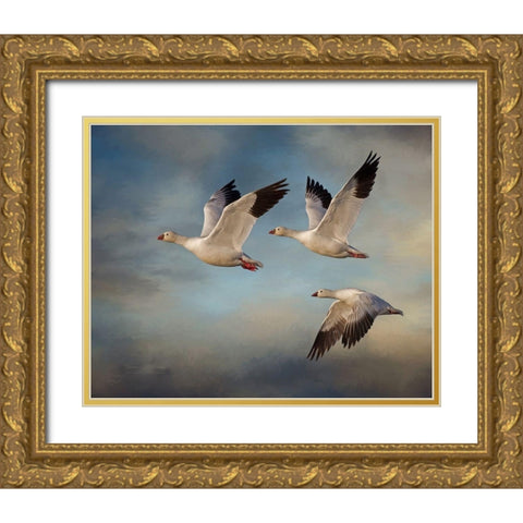 Snow Geese Gold Ornate Wood Framed Art Print with Double Matting by McFerrin, Larry