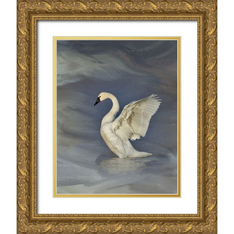Tundra Swan Gold Ornate Wood Framed Art Print with Double Matting by McFerrin, Larry