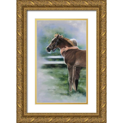 Emily and the Foal Gold Ornate Wood Framed Art Print with Double Matting by Harrison, Lesley