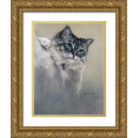 Sapphires and Whiskers Gold Ornate Wood Framed Art Print with Double Matting by Harrison, Lesley