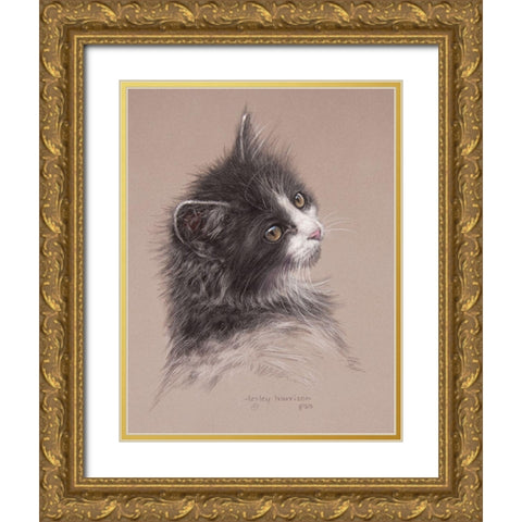 Pretty Kitty Gold Ornate Wood Framed Art Print with Double Matting by Harrison, Lesley