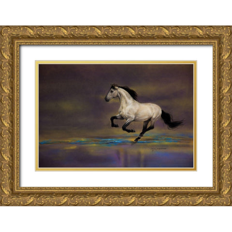 A Ribbon of Blue Gold Ornate Wood Framed Art Print with Double Matting by Harrison, Lesley