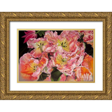 Tulips Gold Ornate Wood Framed Art Print with Double Matting by Harrison, Lesley