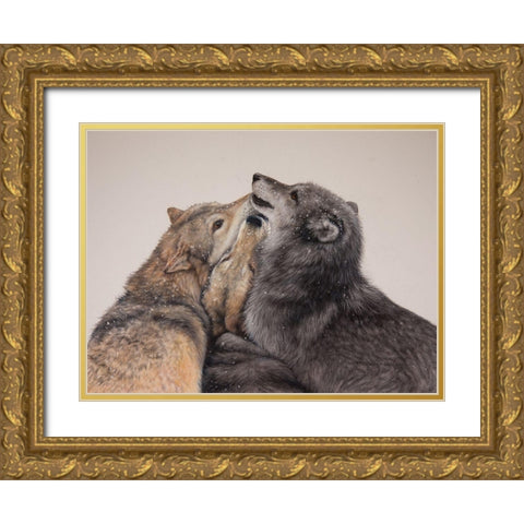 Three Wolves Gold Ornate Wood Framed Art Print with Double Matting by Harrison, Lesley