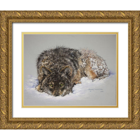 Lone Wolf Gold Ornate Wood Framed Art Print with Double Matting by Harrison, Lesley