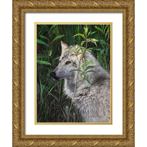 One Wet Wolf Gold Ornate Wood Framed Art Print with Double Matting by Harrison, Lesley