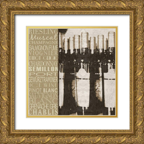 White Wine Variety Gold Ornate Wood Framed Art Print with Double Matting by Wolk, Lisa