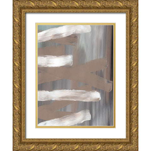 White and Tan Strokes Gold Ornate Wood Framed Art Print with Double Matting by Lee, Judson