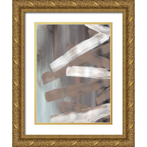 White and Tan Strokes II Gold Ornate Wood Framed Art Print with Double Matting by Lee, Judson
