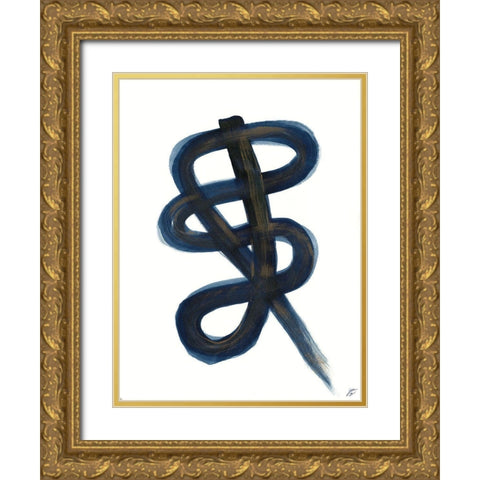 Blue Script III Gold Ornate Wood Framed Art Print with Double Matting by Lee, Judson