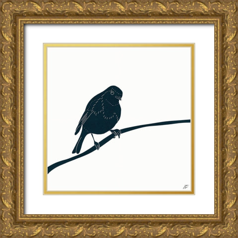 Indigo Bird II Gold Ornate Wood Framed Art Print with Double Matting by Lee, Judson