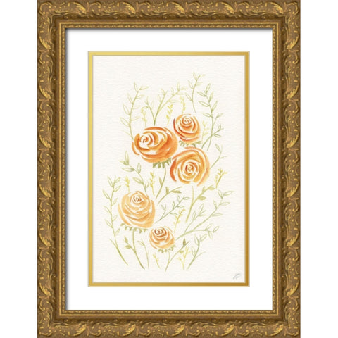 Delicate Peach Roses Gold Ornate Wood Framed Art Print with Double Matting by Lee, Judson