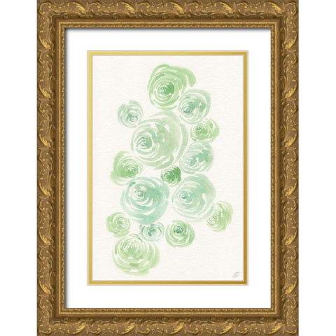 Gentle Mint Roses Gold Ornate Wood Framed Art Print with Double Matting by Lee, Judson