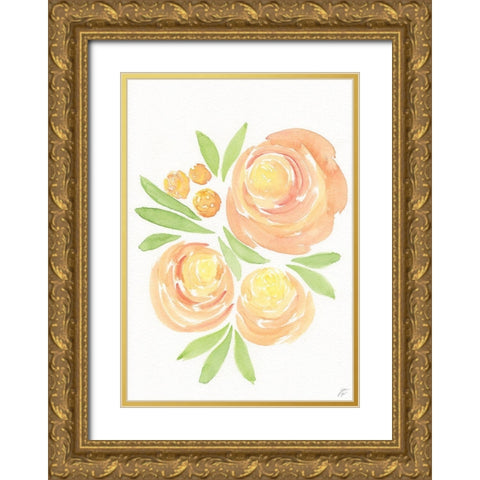 Peach Roses Gold Ornate Wood Framed Art Print with Double Matting by Lee, Judson