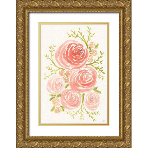 Rose Blooms Gold Ornate Wood Framed Art Print with Double Matting by Lee, Judson