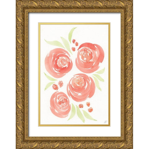 Red Roses Gold Ornate Wood Framed Art Print with Double Matting by Lee, Judson