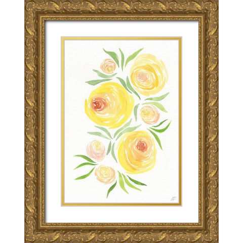 Yellow Roses Gold Ornate Wood Framed Art Print with Double Matting by Lee, Judson