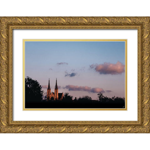 Old Church Sunrise Gold Ornate Wood Framed Art Print with Double Matting by Lee, Judson
