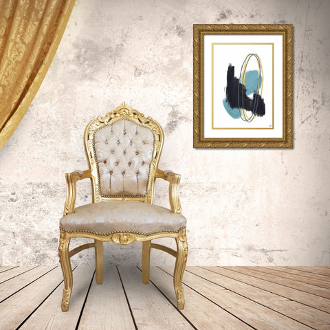 Black-Teal-Gold I Gold Ornate Wood Framed Art Print with Double Matting by Lee, Judson