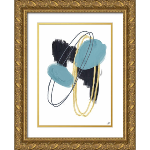 Black-Teal-Gold II Gold Ornate Wood Framed Art Print with Double Matting by Lee, Judson
