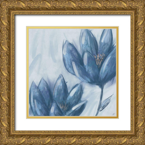 Blue Flowers Gold Ornate Wood Framed Art Print with Double Matting by Lee, Judson